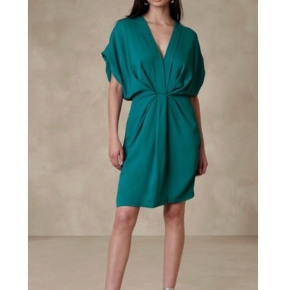 Banana Republic Teal Blue Dolman‎ Sleeve Mari Drape V-Neck Mini Dress Size 2 NEW
